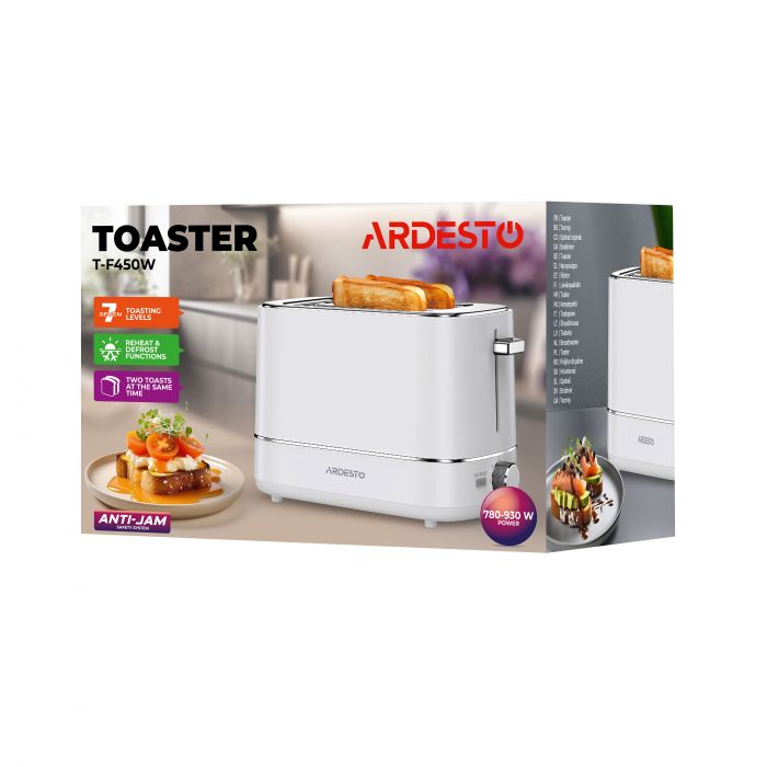 Тостер Ardesto T-F450W, 800Вт, пластик, 2 слоти, білий