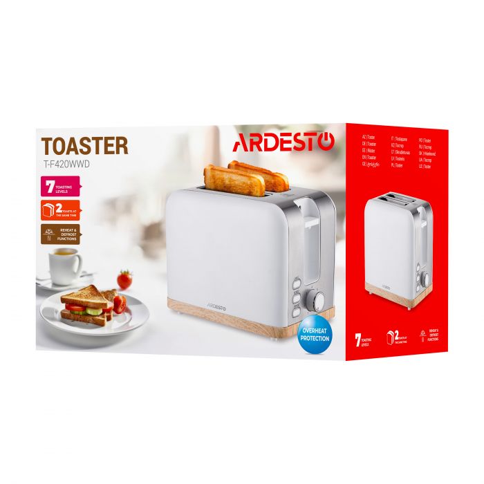 Тостер Ardesto T-F420WWD, 800Вт, метал, 2 слоти, білий