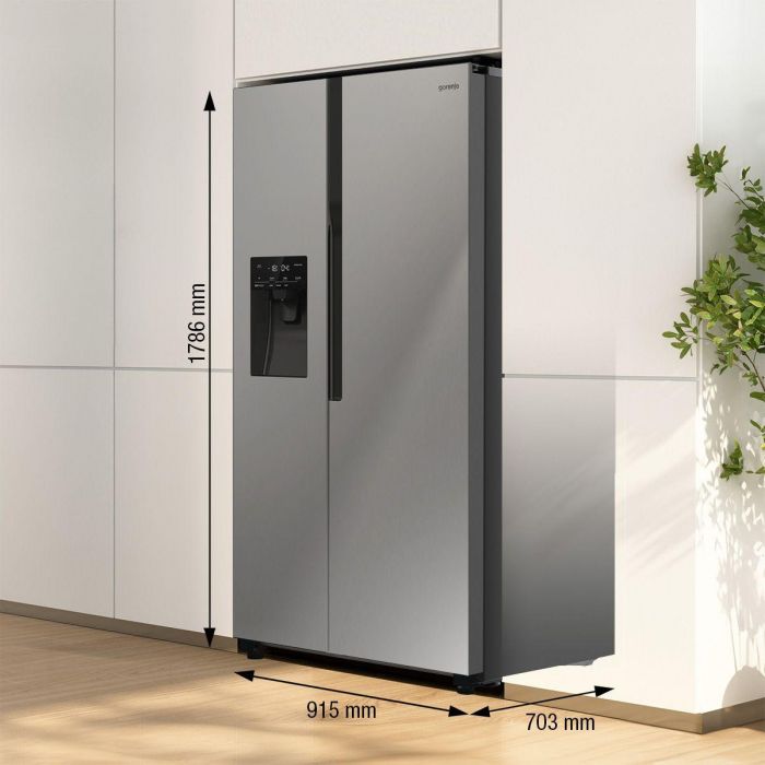 Холодильник SBS Gorenje, 179х70х92см, 2 двері, 376(190)л, А++, NF+, Інв., Зона св-ті, диспенсер, генератор льоду, Зовн. Диспл, нерж
