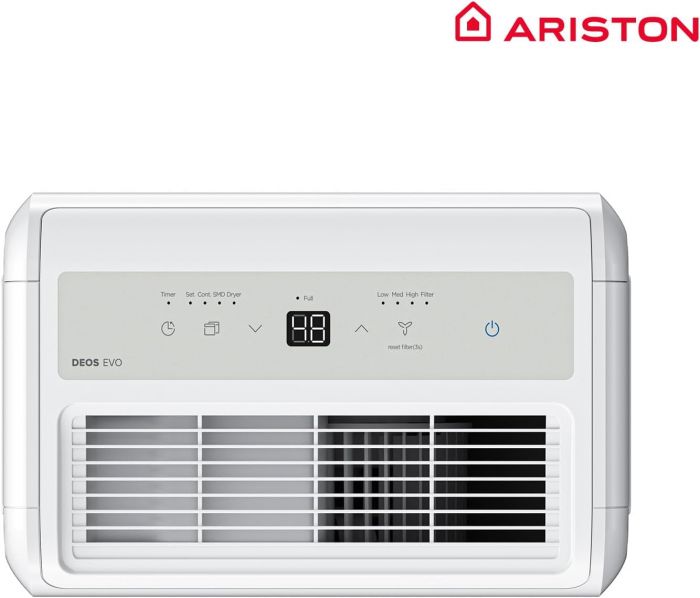 Осушувач повітря Ariston Deos EVO 12, 12л.на добу, 35м.кв , 130м3/год, 210Вт, ел.кер-ня, дисплей, таймер, авто вимк., білий
