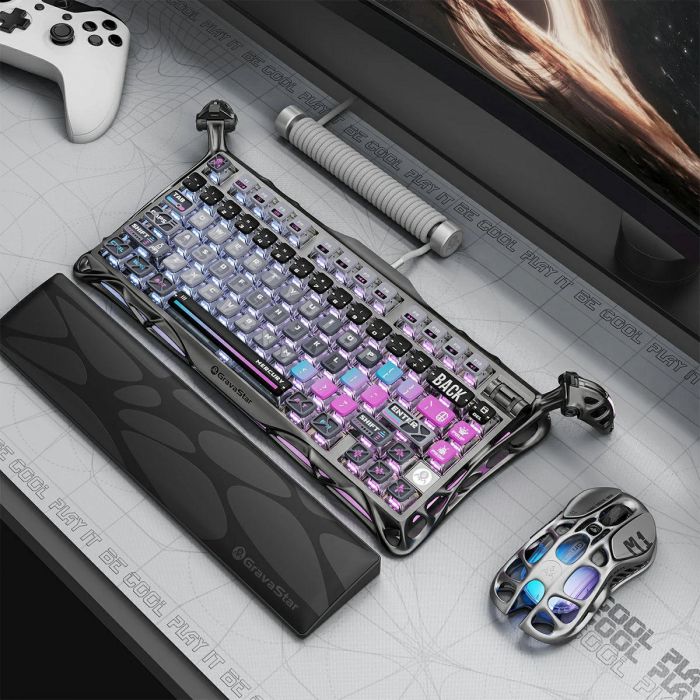 Клавіатура механічна GravaStar Mercury K1 Pro 80keys, GravaStar x Kailh Speedy Mint, BT/WL/USB, cyberpunk