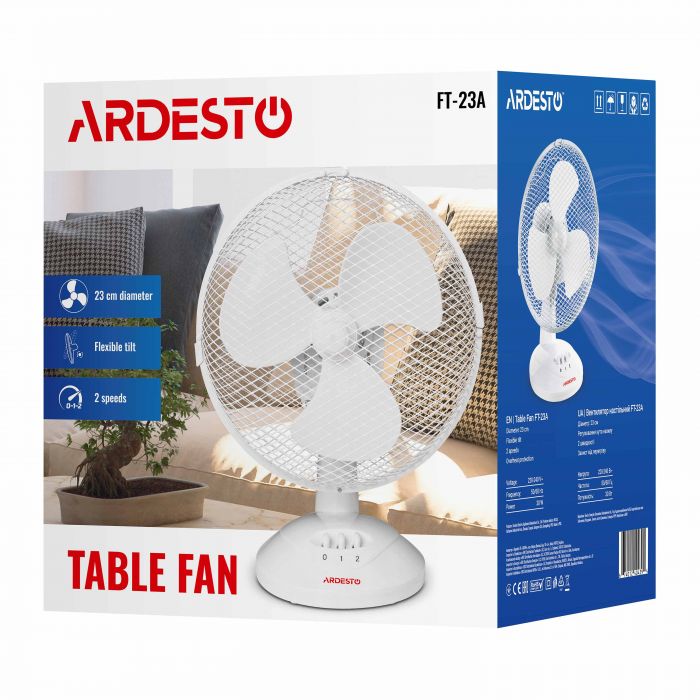 Вентилятор ARDESTO настільний, 23см, 30Вт, білий