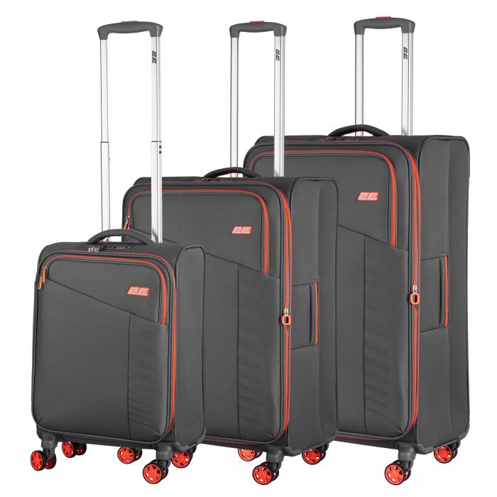 Набір валіз 2E, Trek, (L+M+S), TSA, 4 колеса, + 3 рюкзаки Cabin (2E-BPET-CABIN-GR), поліестр, сірий