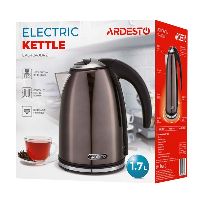 Електрочайник Ardesto 1.7л, Strix, метал, бронзовий глянець