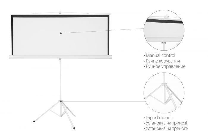 Екран на тринозі 2E 1:1, 100", 1.8x1.8 м, MW