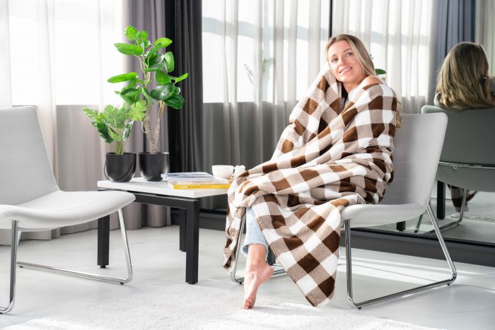 Плед Ardesto Flannel, 160х200см, 100% поліестер, клітинка, бежевий
