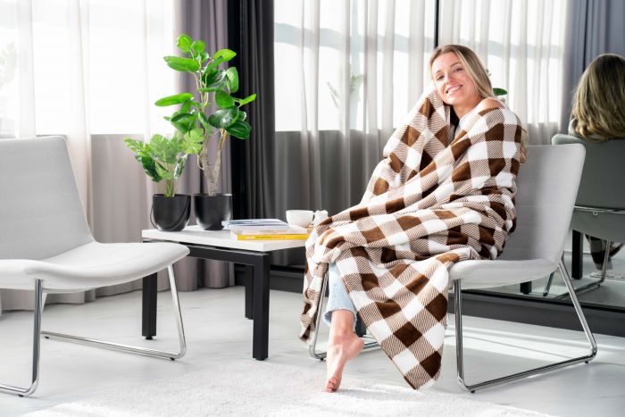 Плед Ardesto Flannel, 160х200см, 100% поліестер, клітинка, бежевий