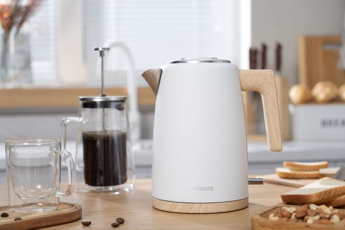 Електрочайник Ardesto EKL-F420WWD, 1.7л, метал, мат, Strix, білий