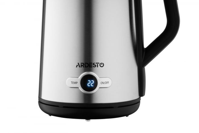Електрочайник Ardesto Steel Collection 1.7л, Strix, LED дисплей, подвійні стінки, сріблястий