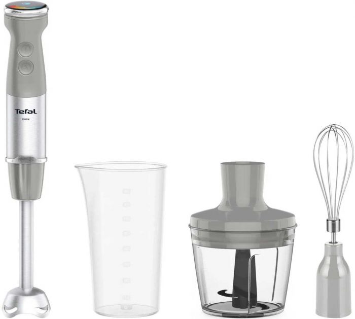 Блендер Tefal заглибний Quickchef+ 1000Вт, 3в1, чаша-800мл, чопер-500мл, турборежим, сріблясто-сірий