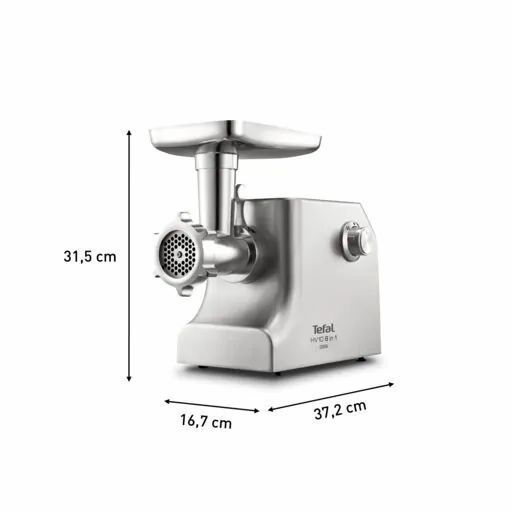 М'ясорубка Tefal HV10 8in1, 2200Вт, 5.5кг/хв, 3 решітки, насадка для ковбас, кеббе, 3 терки, метал