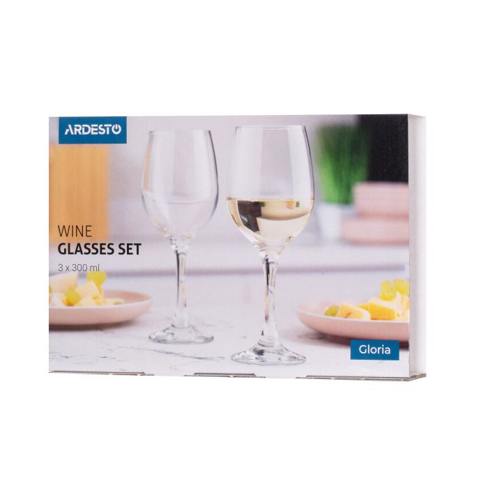 Набір келихів для вина ARDESTO Gloria, 300мл, 3шт, скло, прозорий