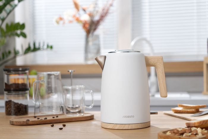 Електрочайник Ardesto EKL-F420WWD, 1.7л, метал, мат, Strix, білий