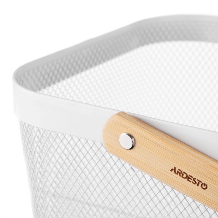 Кошик з ручкою Ardesto Midori 25х24.5х18см, метал, дерево, білий