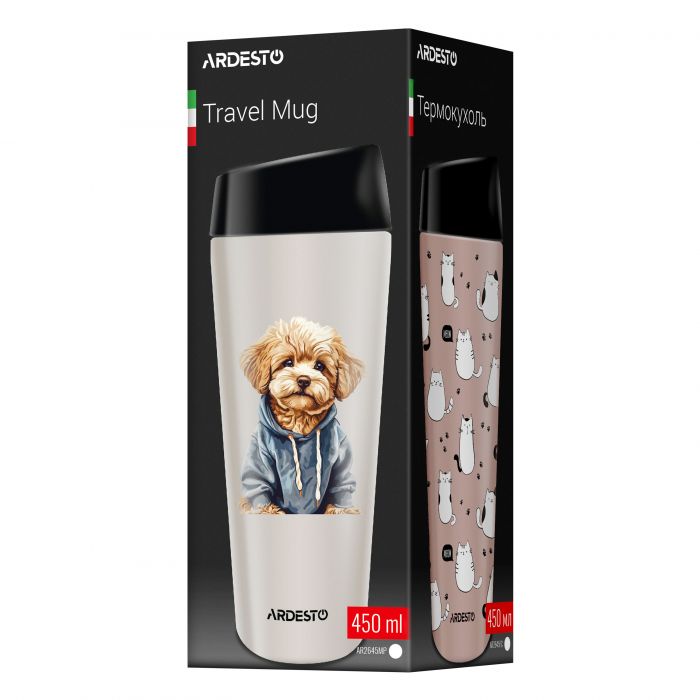 Термокухоль Ardesto Coffee Time Maltipoo 450мл, нержавіюча сталь, бежевий