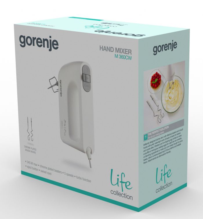 Міксер Gorenje ручний 345Вт, насадки-4, турборежим, білий