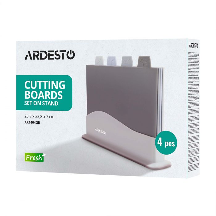 Набір дошок кухонних на підставці Ardesto Fresh, 4шт, 23.8x33.8x7см, пластик