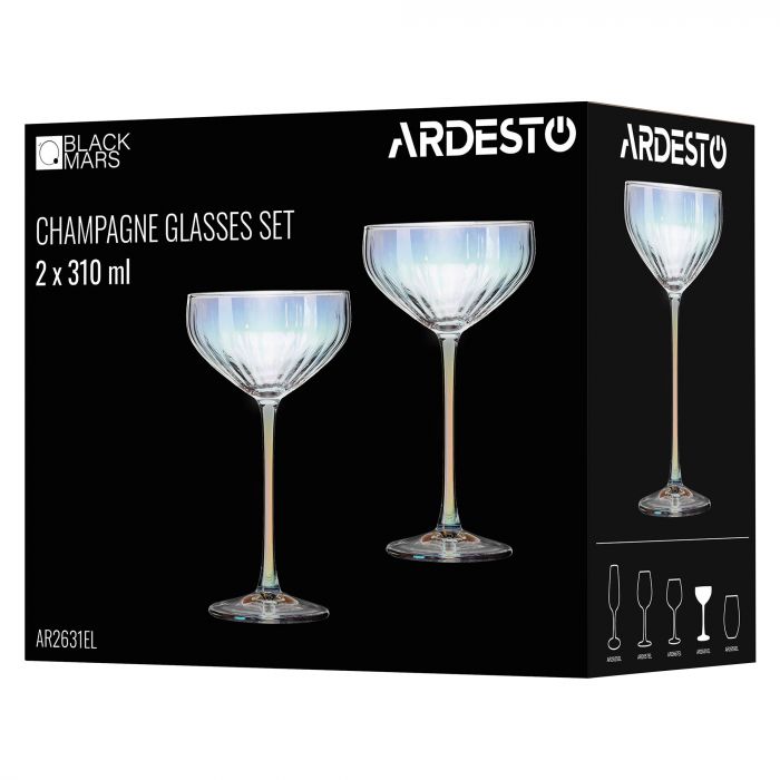 Набір келихів для шампанського ARDESTO Black Mars Zenith 310мл, 2шт, скло, прозорий
