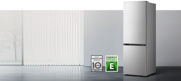 Холодильник LG з нижн. мороз., 186x60х68, холод.відд.-220л, мороз.відд.-113л, 2дв., E, NF, інв., диспл внутр., зона св-ті, сріблястий