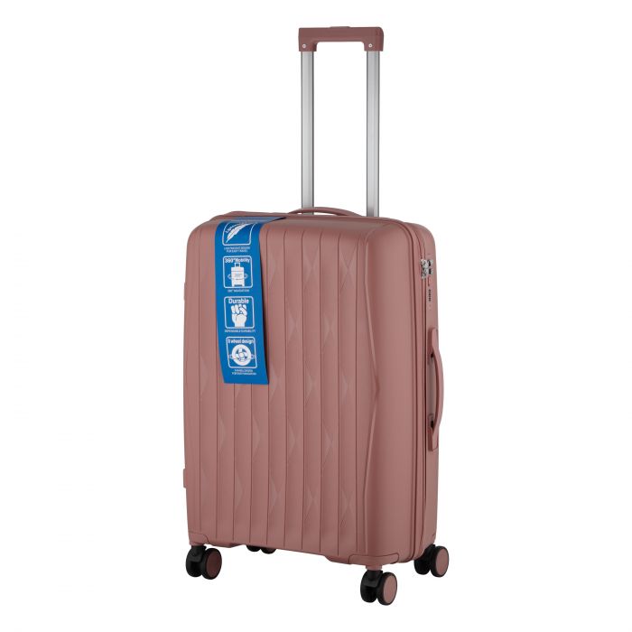 Набір валіз 2E, M7979, поліпропілен, (L+M+S), блискавка anti theft, 4 колеса, кодовий замок, рожево-золотий