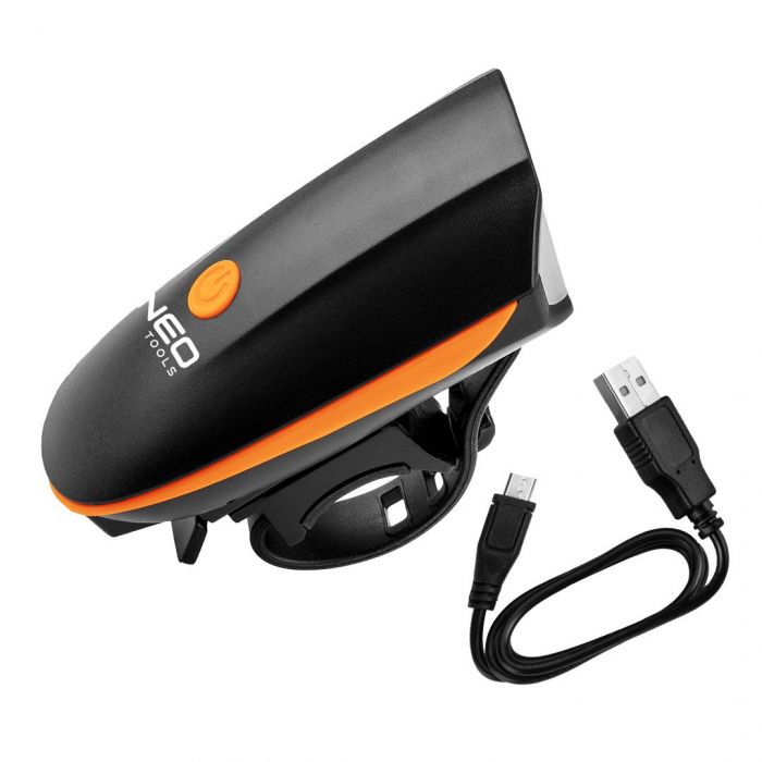 Ліхтар велосипедний Neo Tools фронтальний, 250 люмен, 3Вт, USB, 1200мА·год, 3 функцій освітлення, IPX4