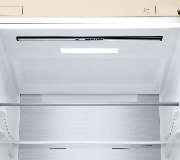 Холодильник LG з нижн. мороз., 203x60х68, холод.відд.-277л, мороз.відд.-110л, 2дв., E, NF, інв., диспл зовн., Fresh Сonverter, Metal Fresh, бежевий