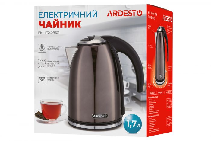 Електрочайник Ardesto 1.7л, Strix, метал, бронзовий глянець