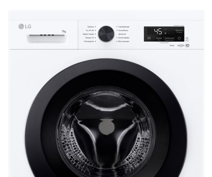 Пральна машина LG фронтальна, 7кг, 1200, A, 44см, дисплей, пара, інвертор, білий