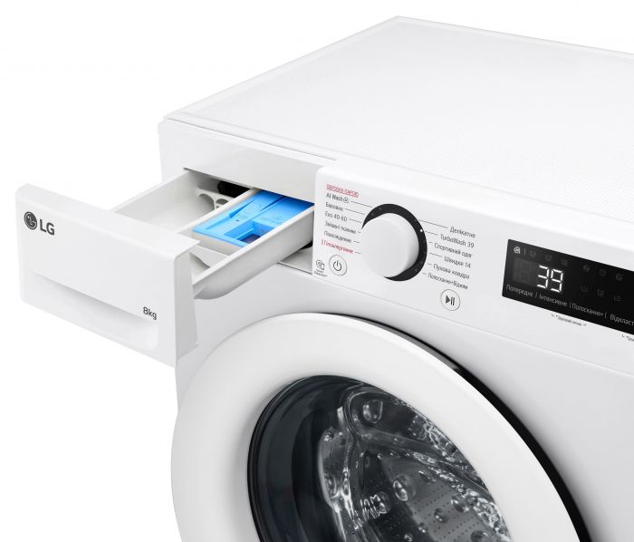 Пральна машина LG фронтальна, 8кг, 1200, A, 48см, дисплей, пара, інвертор, білий