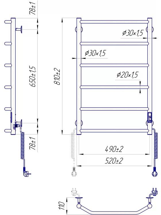 Рушникосушка Mario електрична Трапеція НР-І, 800x530x110мм, таймер-регулятор, нерж.сталь, хром