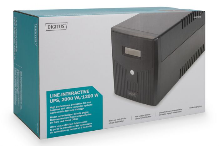 Джерело безперебійного живлення DIGITUS 2000VA/1200W, LCD, RJ45, RS232, USB, 4xSchuko