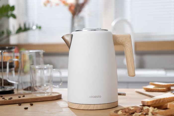 Електрочайник Ardesto EKL-F420WWD, 1.7л, метал, мат, Strix, білий