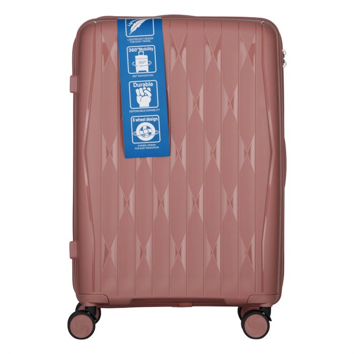 Набір валіз 2E, M7979, поліпропілен, (L+M+S), блискавка anti theft, 4 колеса, кодовий замок, рожево-золотий