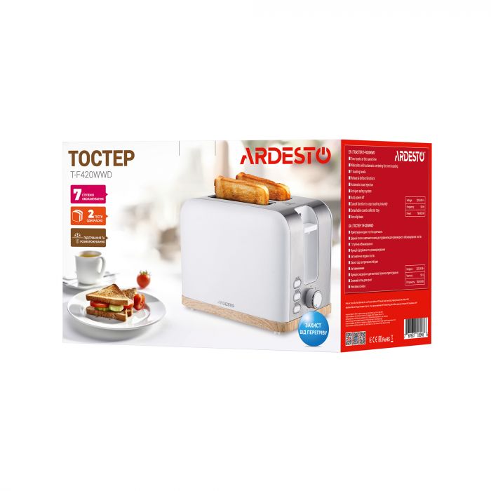 Тостер Ardesto T-F420WWD, 800Вт, метал, 2 слоти, білий
