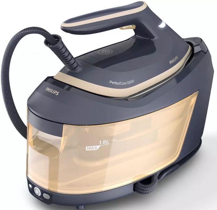 Праска-парогенератор Philips PerfectCare 6000 Series, 2400Вт, 1800мл, паровий удар -600гр, постійна пара - 130гр, нерж. сталь, синьо-золотий