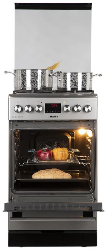 Плита Hansa комбінована, 62л, 50x60см, дисплей, конвекція, чавун, нерж