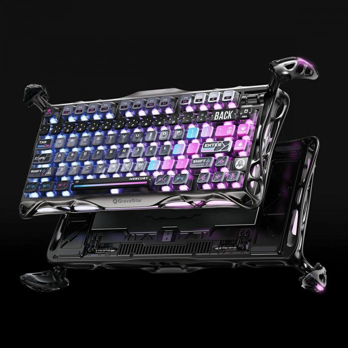 Клавіатура механічна GravaStar Mercury K1 Pro 80keys, GravaStar x Kailh Speedy Mint, BT/WL/USB, cyberpunk