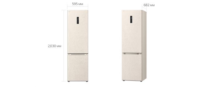 Холодильник LG з нижн. мороз., 203x60х68, холод.відд.-277л, мороз.відд.-110л, 2дв., E, NF, інв., диспл зовн., Fresh Сonverter, Metal Fresh, бежевий