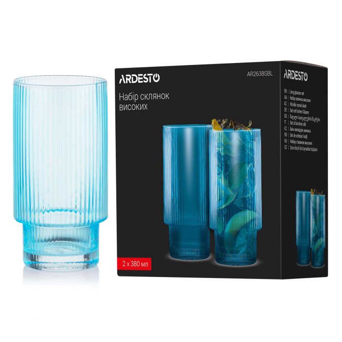 Набір склянок високих ARDESTO 380мл, 2шт, скло, блакитний
