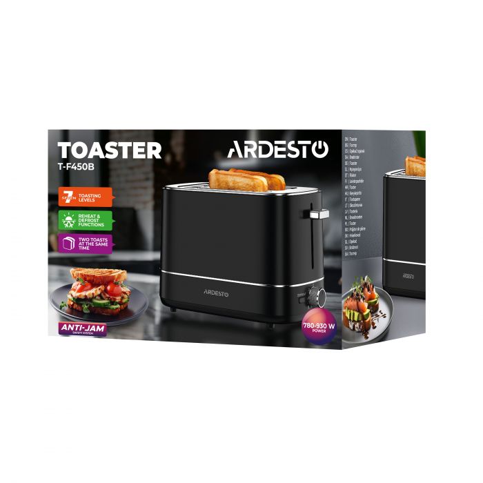 Тостер Ardesto T-F450B, 800Вт, пластик, 2 слоти, чорний