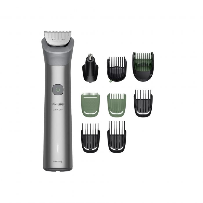 Тример Philips Series 5000, для обличчя, голови, тіла, акум., насадок-9, сталь, сірий Тример Philips Series 5000, для обличчя, голови, тіла, акум., насадок-9, сталь, сірий