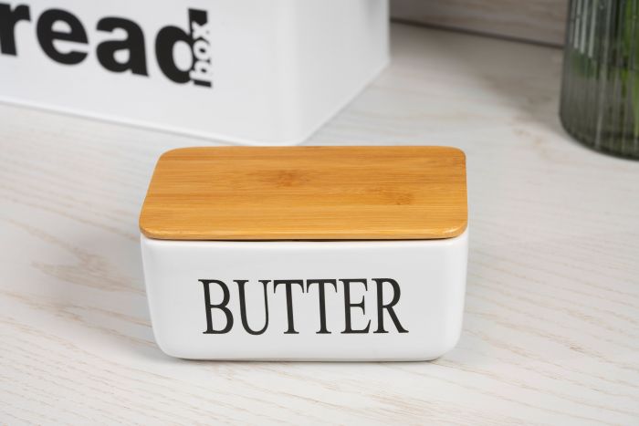 Маслянка ARDESTO Midori 16.5х10х8см, кераміка, бамбук, біла