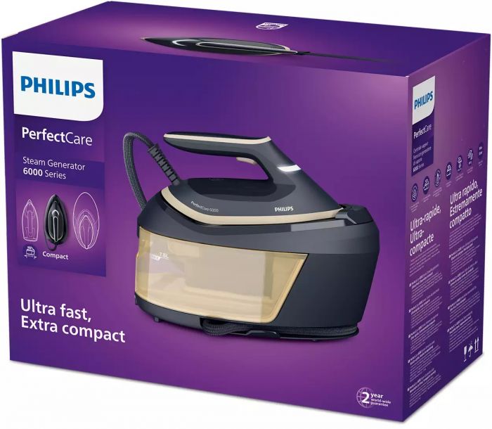 Праска-парогенератор Philips PerfectCare 6000 Series, 2400Вт, 1800мл, паровий удар -600гр, постійна пара - 130гр, нерж. сталь, синьо-золотий