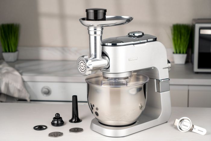 Кухонна машина ARDESTO 1500Вт, чаша-метал, корпус-метал, насадок-10, сріблясто-сірий