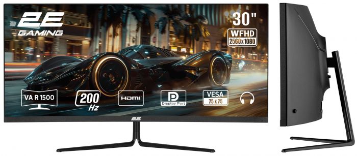Монітор 2E GAMING 30" G3024B 2xHDMI, DP, Audio, VA, 2560x1080, 21:9, 200Hz, 1ms, CURVED, FreeSync