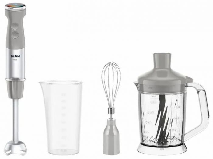 Блендер Tefal заглибний Quickchef+ 1000Вт, 3в1, чаша-800мл, чопер-1000мл, турборежим, сріблясто-сірий