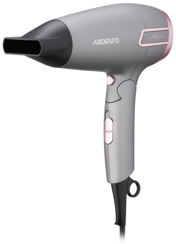 Фен Ardesto Pink Touch, 2000Вт, 2 швидкості, 2 темп.режими, складана ручка, сірий+рожевий