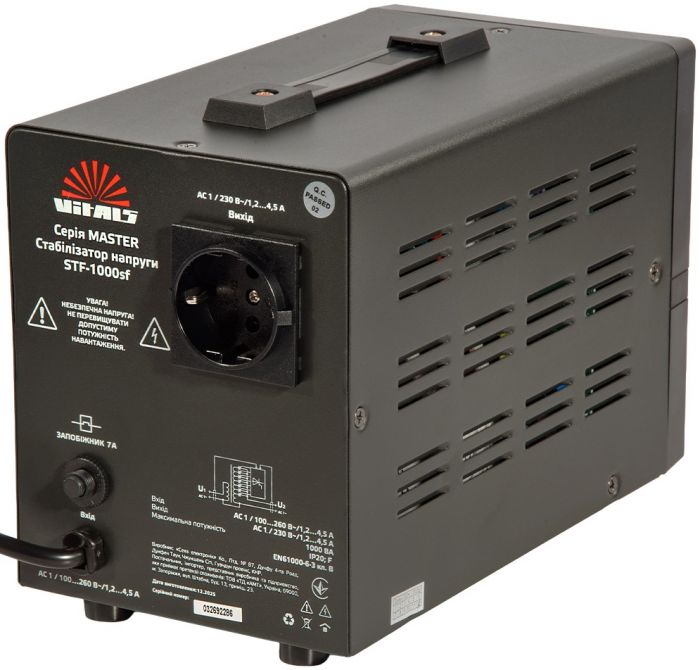 Стабілізатор напруги Vitals Master STF-1000sf тиристорний 600Вт 1000ВА 100-260В однофазний 4.02кг