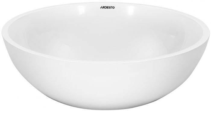 Раковина, умивальник ARDESTO Jade, штучний камінь, кругла, без отвору для змішувача та переливу, 420х150мм, накладний, білий