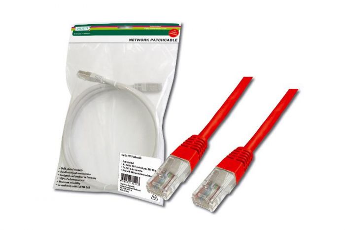 Патч-корд DIGITUS CAT 5e UTP, 2м, AWG 26/7, Cu, PVC, червоний